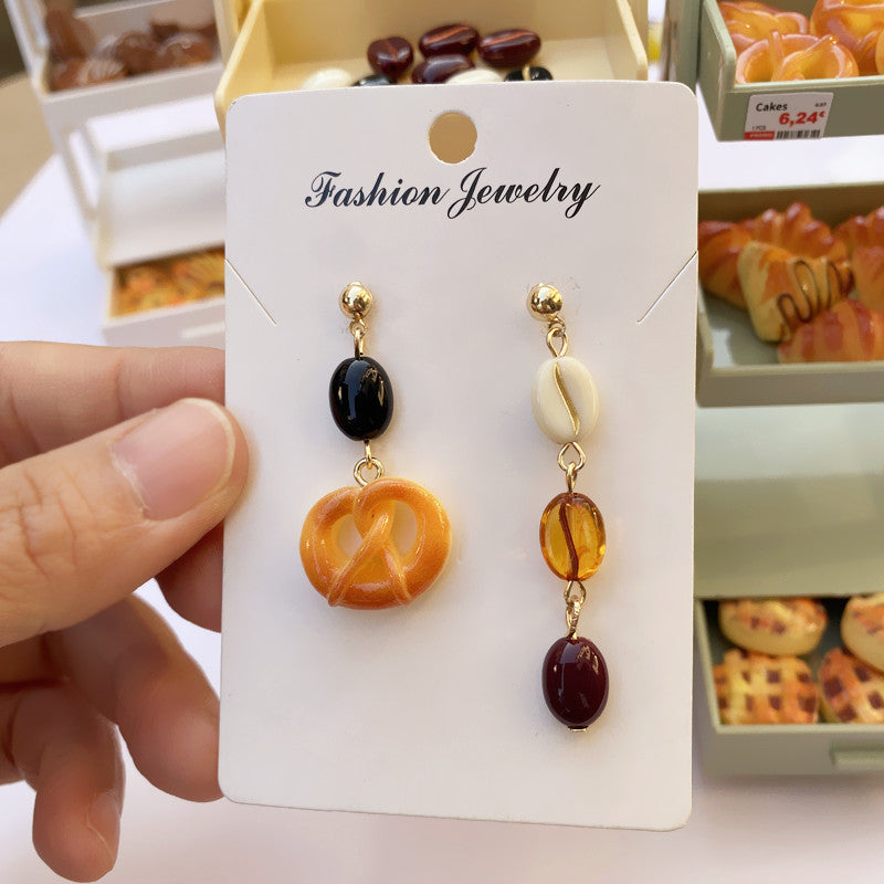 Wholesale coffee bread simulation handmade lye water food play cute earrings