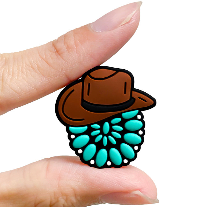 Wholesale 10pcs Western Style Cowboy Hat Turquoise Silicone Beads DIY Handmade Beaded Pen Accessories ACC-BDS-WDX052