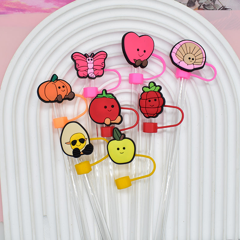 Wholesale Random 100pcs Fruit Series 8/10mm PVC Soft Straw Tube Cap