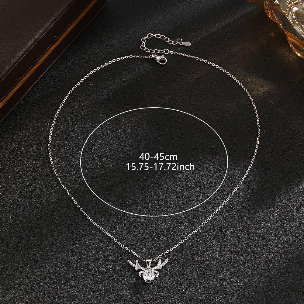 Wholesale Moissanite Christmas Deer Pendant Necklace Silver Tone Trendy Women S Fashion Jewelry Accessory Boutique Resale