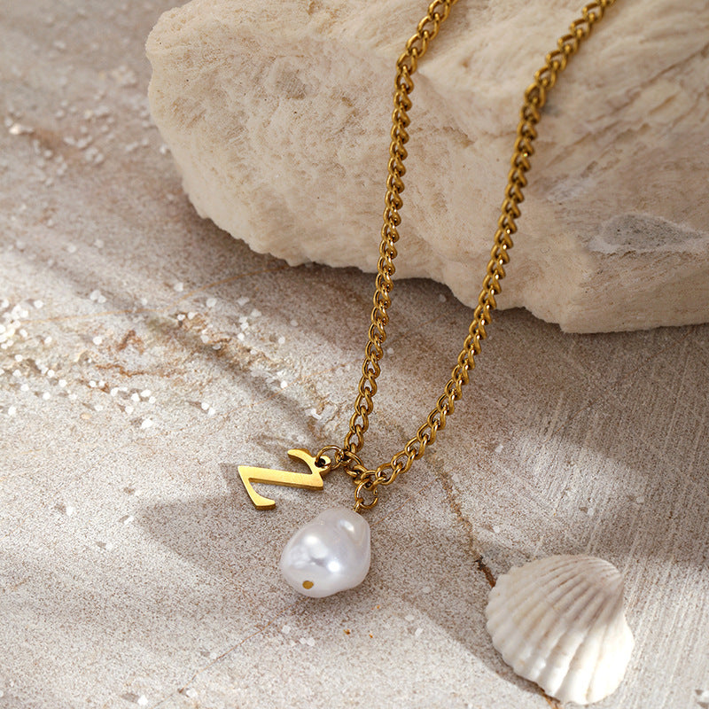 Wholesale Pearl 26 Letters Stainless Steel Necklaces ACC-NE-YunHe003