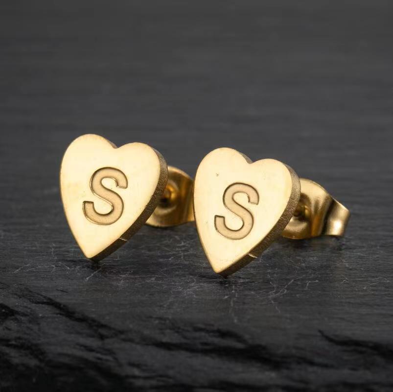 Wholesale Love Earrings English Letters Retro Gold and Silver Earrings Heart Earrings Titanium Steel ACC-ES-FaDiniya001