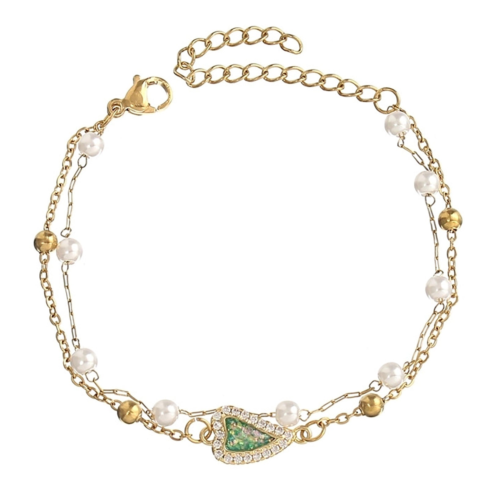 Wholesale heart-shaped stainless steel simple double chain adjustable ladies bracelet