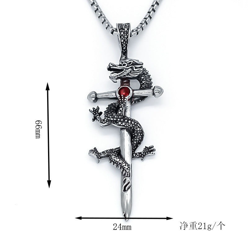 Wholesale Silver Electroplated Alloy Dragon Sword Pendant Necklace Chinese Style Unisex Fashion Jewelry Gift