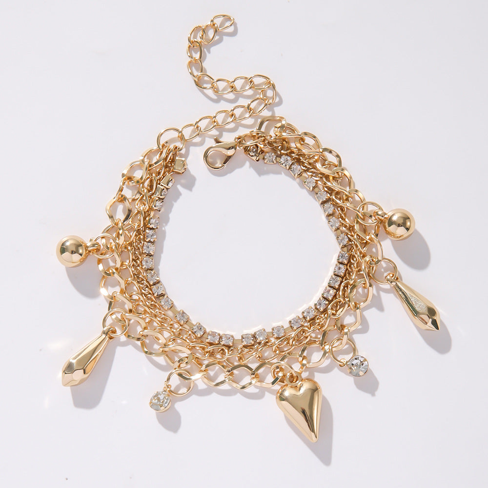 Wholesale Trendy Multi-Layer Love Rose Adjustable Pendant Bracelet Electroplated Alloy Jewelry Accessory