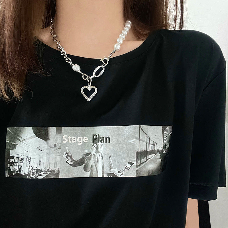 Wholesale Titanium Steel Non-fading Necklace Love Clavicle Chain Heart Necklace ACC-NE-Meihun007