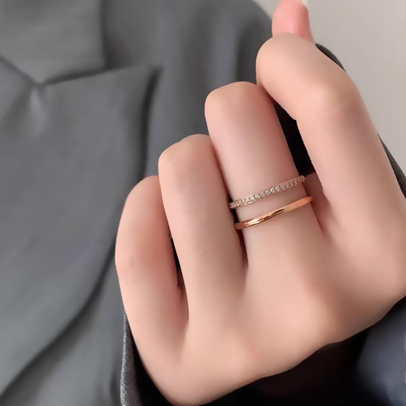 Wholesale Steel and titanium double-layer openwork diamond ring