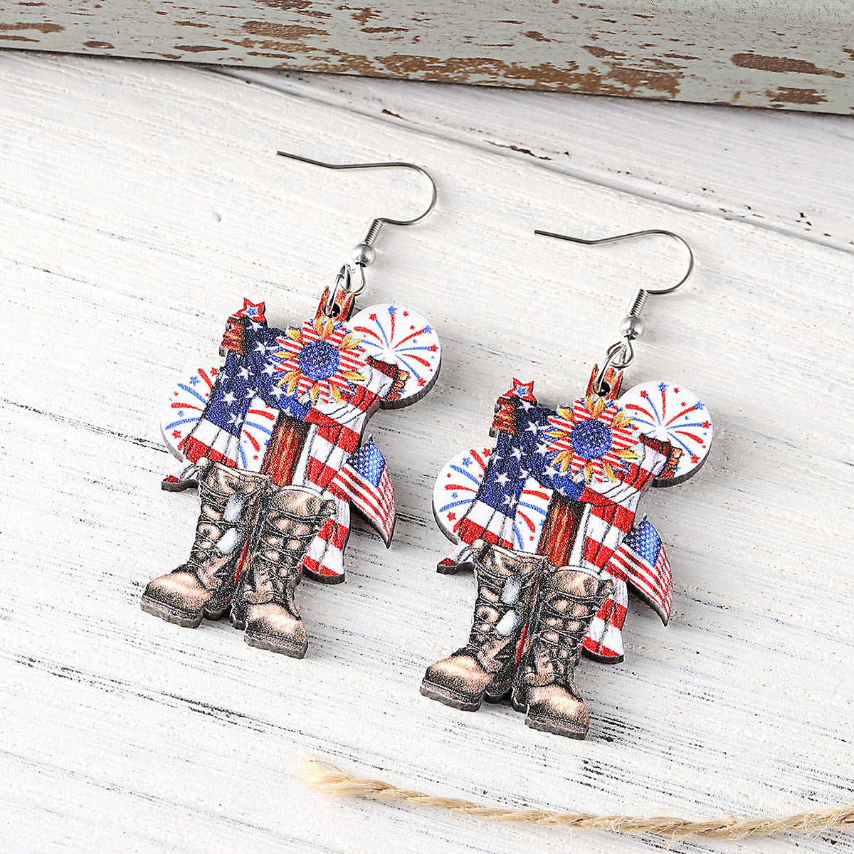 Wholesale  Red White Blue American Flag Cross Bow Pendant Earrings