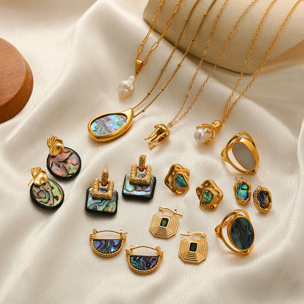 Wholesale 18K gold natural pearl shell abalone shell necklace ring