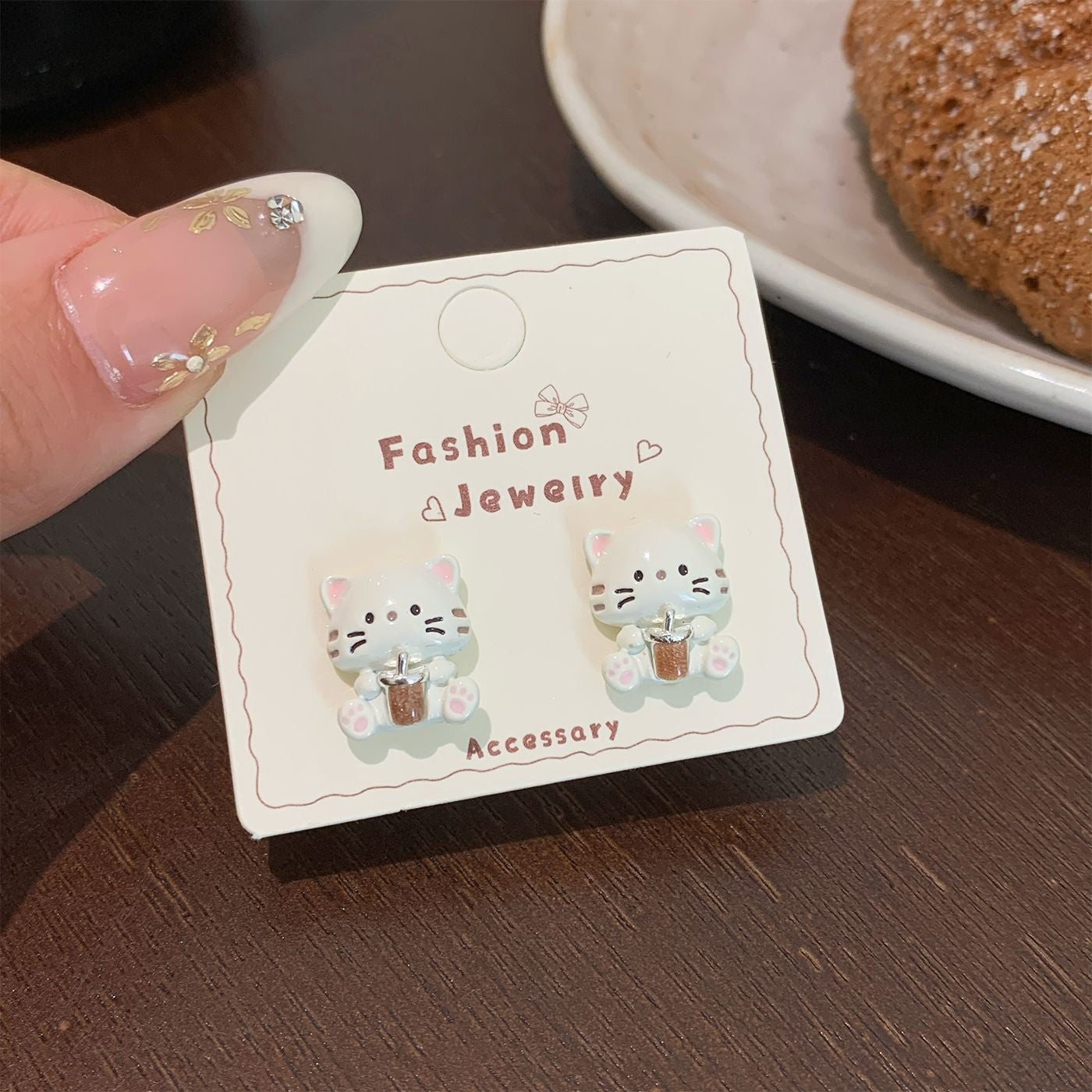 Wholesale Trendy Black Cat Earring Set,  Cute Cat Tail Design,  Silver Needle,  Zinc Alloy Drip Oil,  Everyday Jewelry Accessory