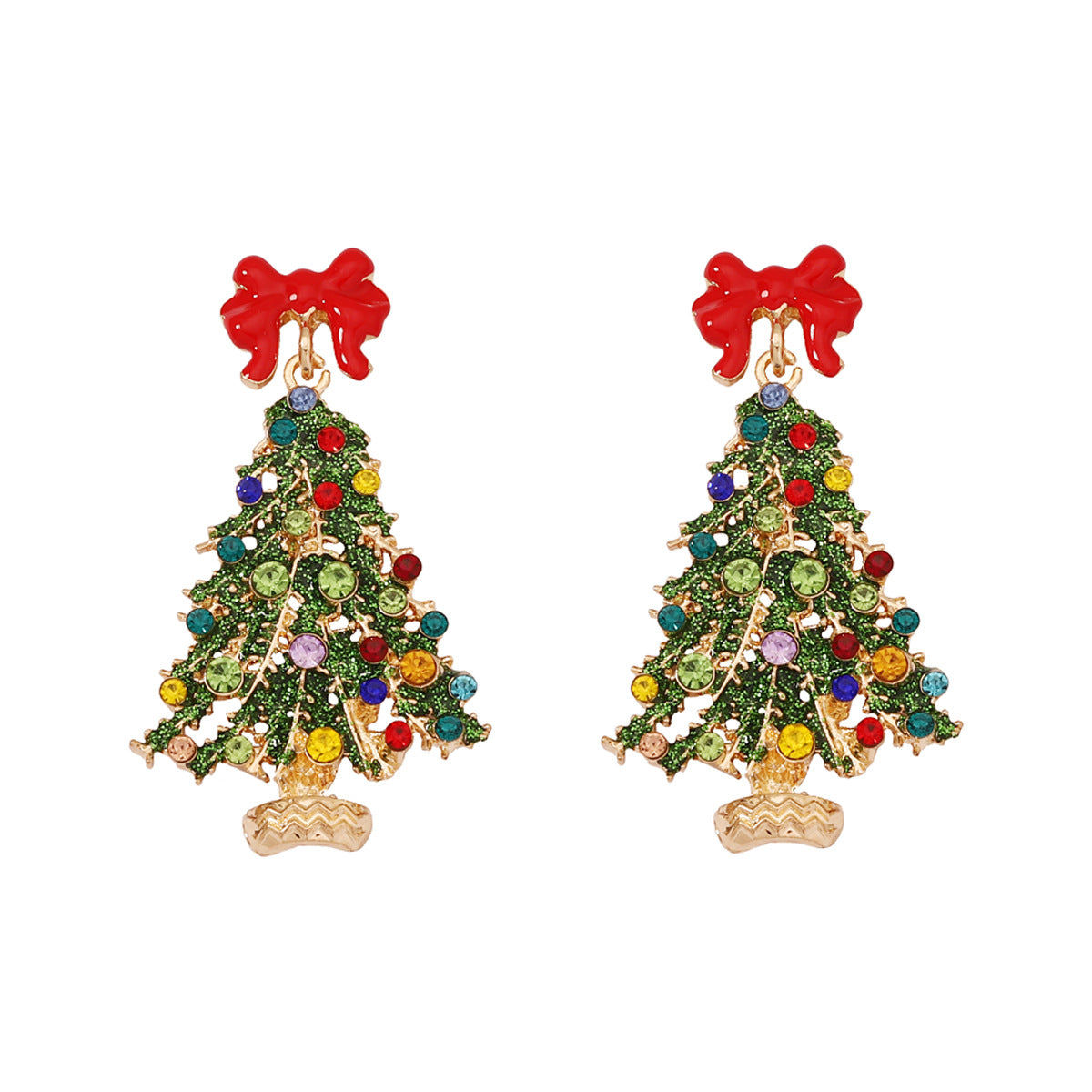 Wholesale Colorful Christmas tree alloy drop oil earrings