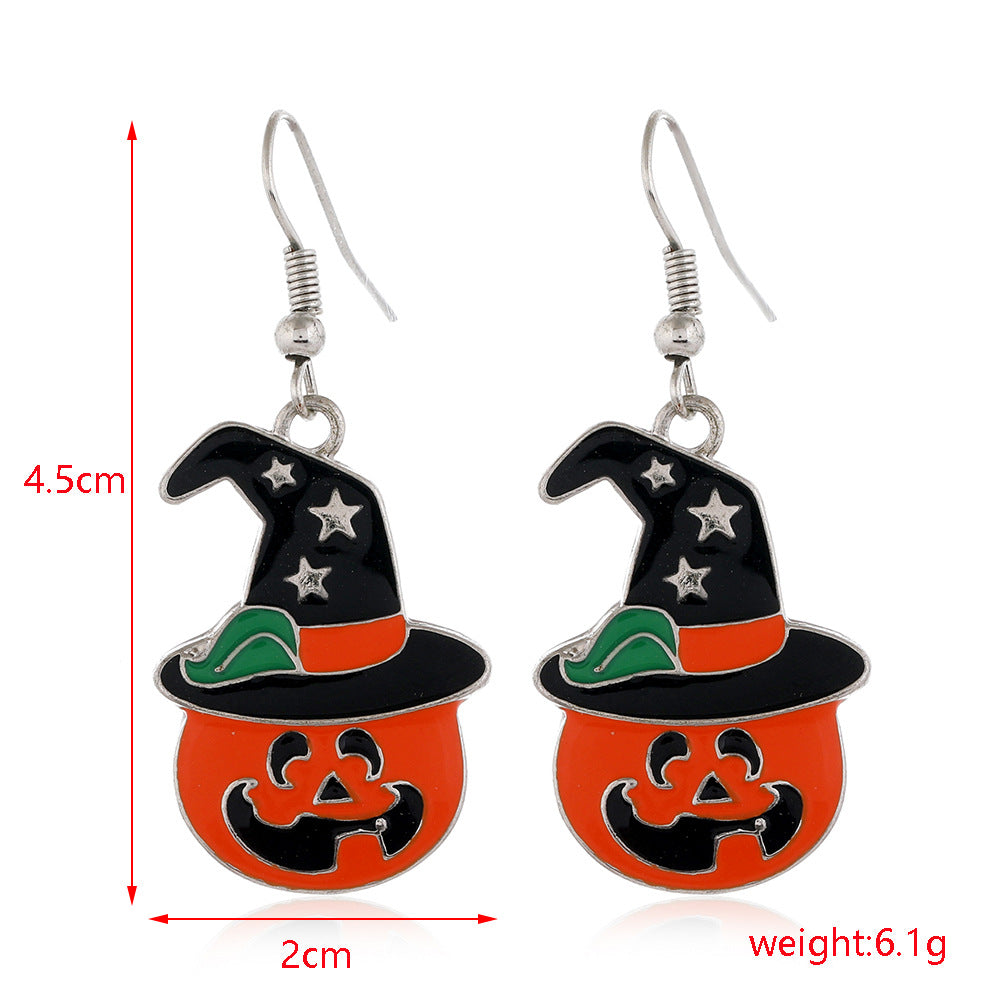 Wholesale Halloween Series Earrings Horror Funny Personality Skull Spider Pumpkin Alloy Drop Oil Earrings