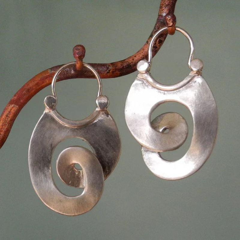 Wholesale Geometric Gypsy Curved Metal Earrings Vintage Hollow Curly Ancient Silver Earrings
