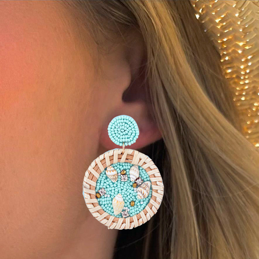 Wholesale Marine Animal  Starfish Shell Color Rice Beads Large Earrings