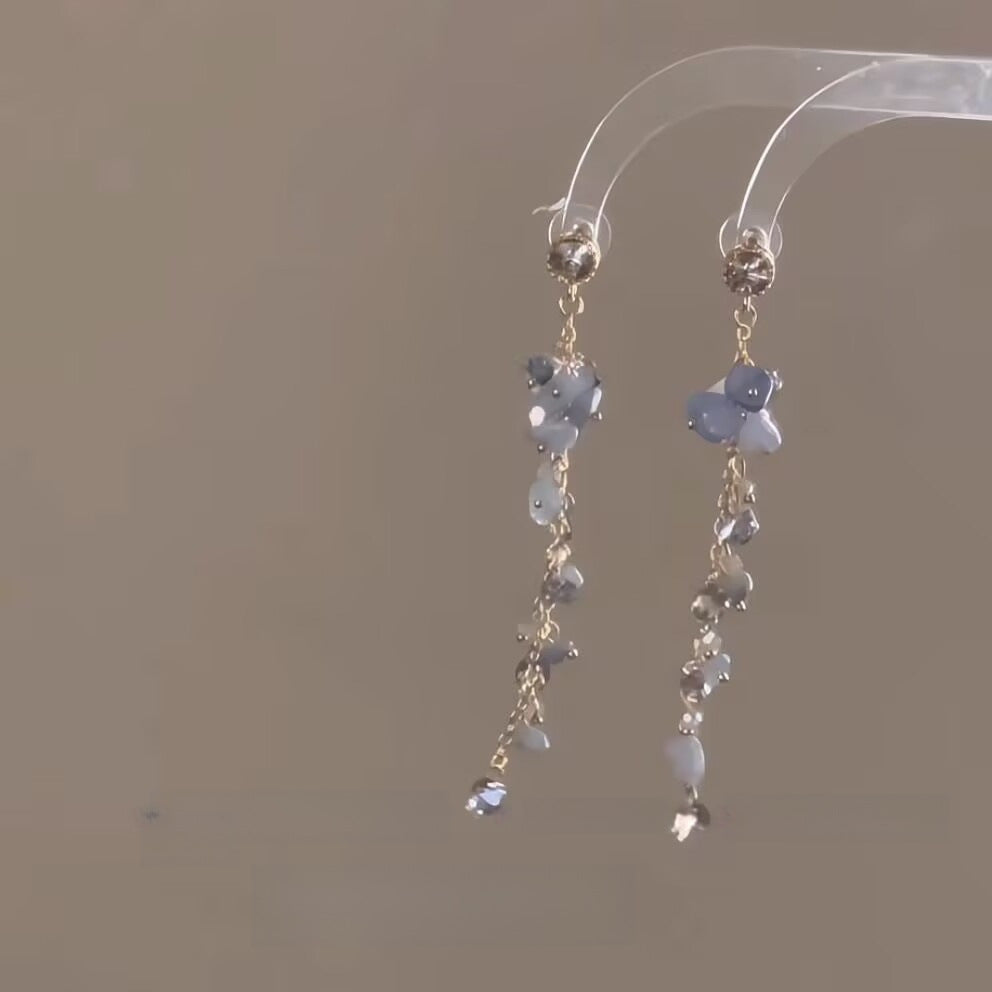 Wholesale Blue Tassel Flower Earrings