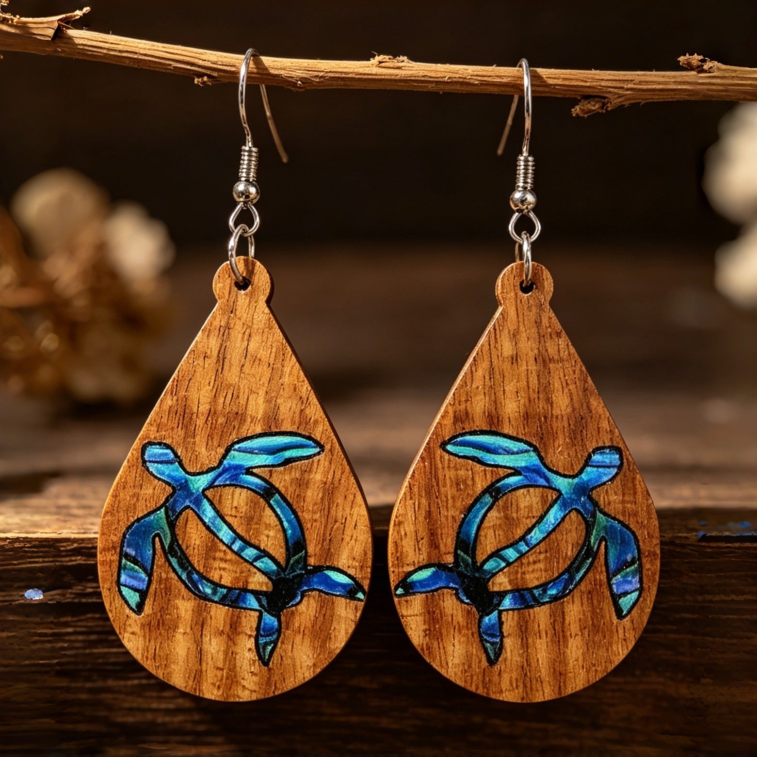 Wholesale Wooden Turtle Earrings Hawaiian Beach Ocean Style Animal Dangle Earrings Fashion Accessory