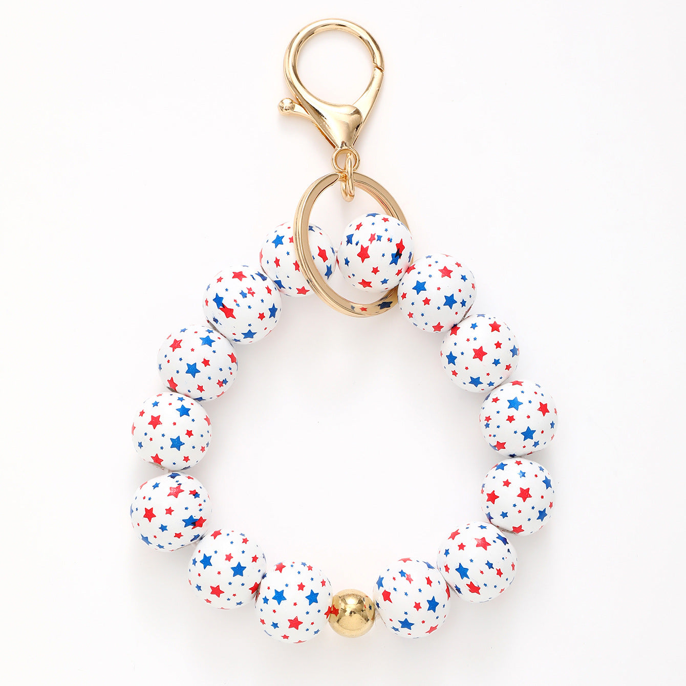 Wholesale American Independence Day Star Wood Beads Beaded Wristlet Keychain ACC-KC-YTian016