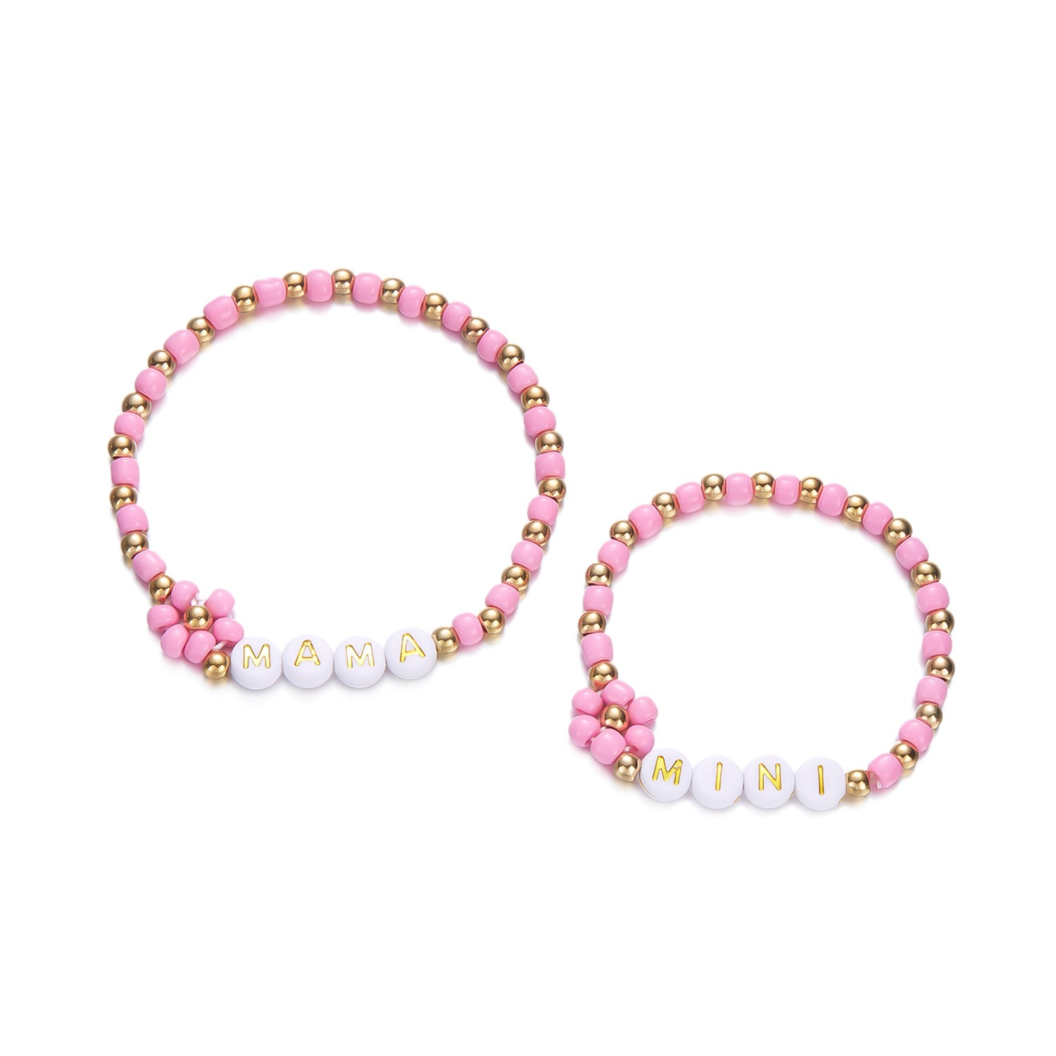 Wholesale  2pcs/set Mother's Day Mama Parent-child Rice Beads Flower Woven Bracelet