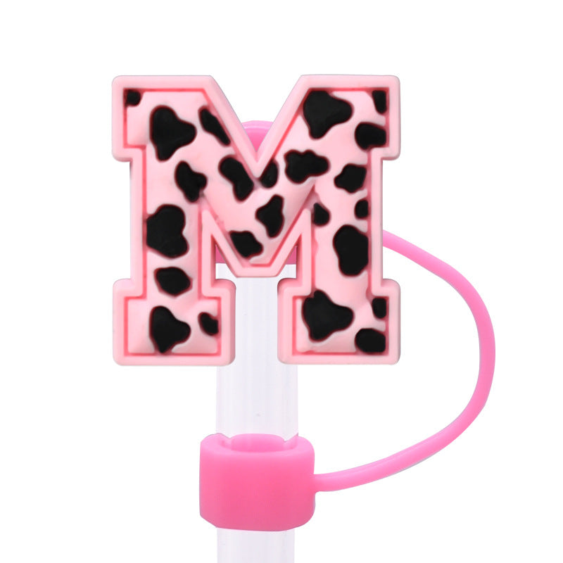 Wholesale Random 100pcs Pink leopard print cartoon Straw Cover Straw Tube Cap