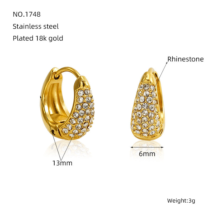 Wholesale  Light Luxury Ear Buckle Plating 18K Gold Inlaid Zircon Geometric All-match Titanium Steel Earrings