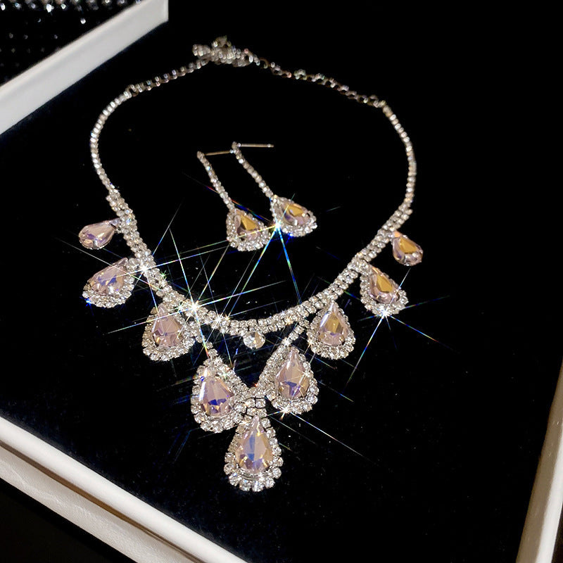 Wholesale  Light Luxury Water Drop Zircon Diamond Earrings Necklace
