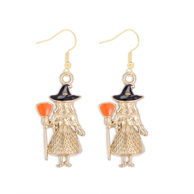 Wholesale Halloween Alloy Oil Drop Horror Pirate Skull Pumpkin Earrings ACC-ES-BinLi008