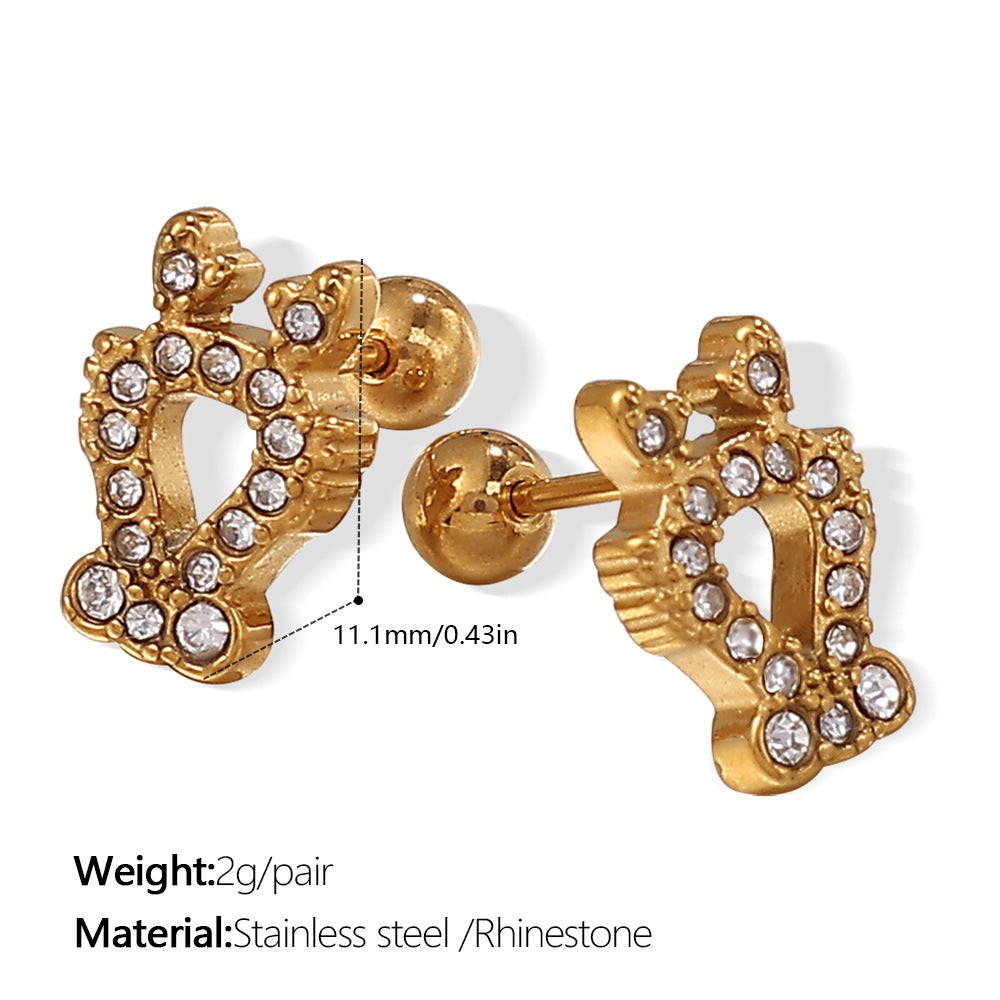 Wholesale Stainless Steel Electroplated Bear Ear Studs with Micro Zircon,  Everyday Fashion Accessory