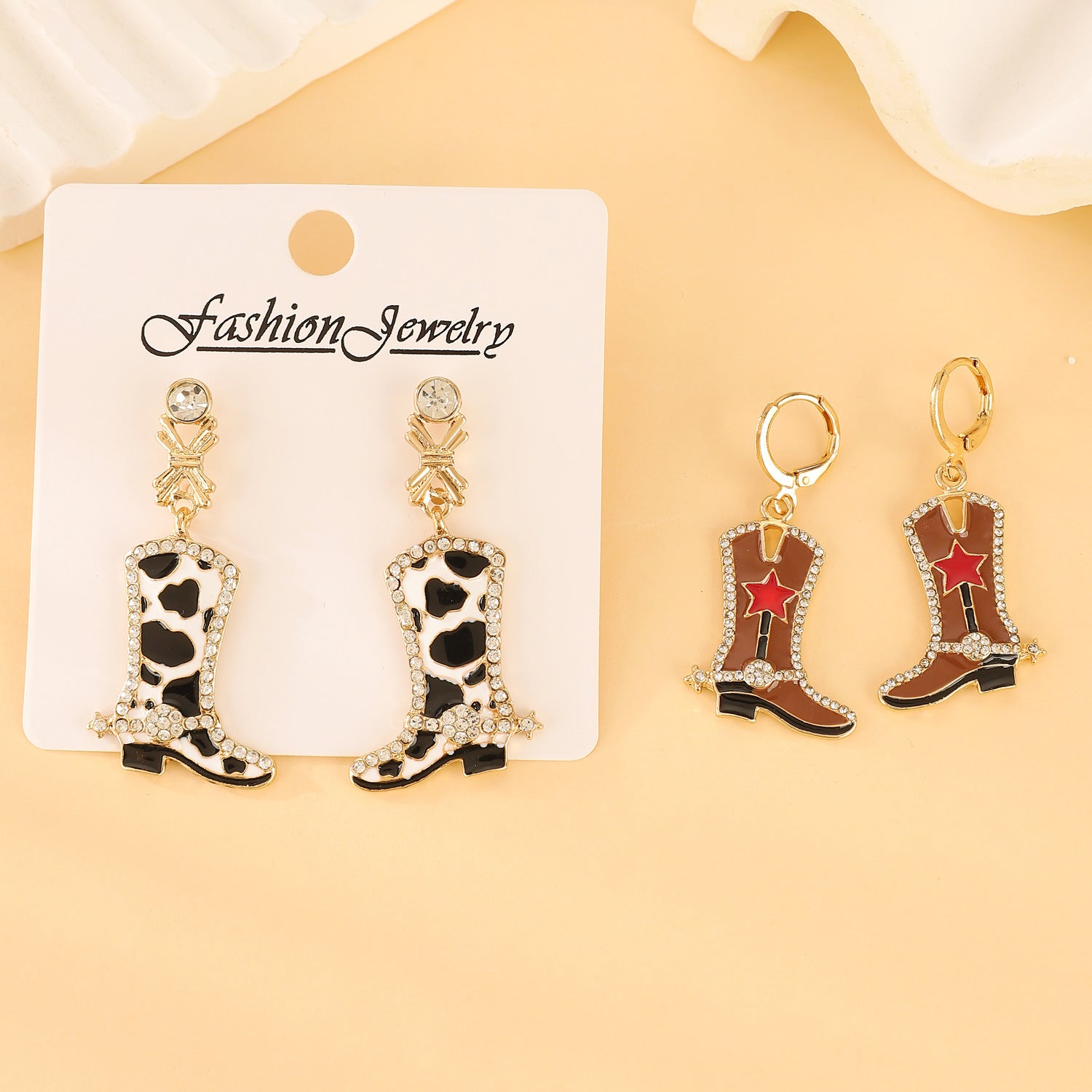 Wholesale Oil Drop Earrings Distinctive Earrings Western Denim Cow Pattern Boots Earrings