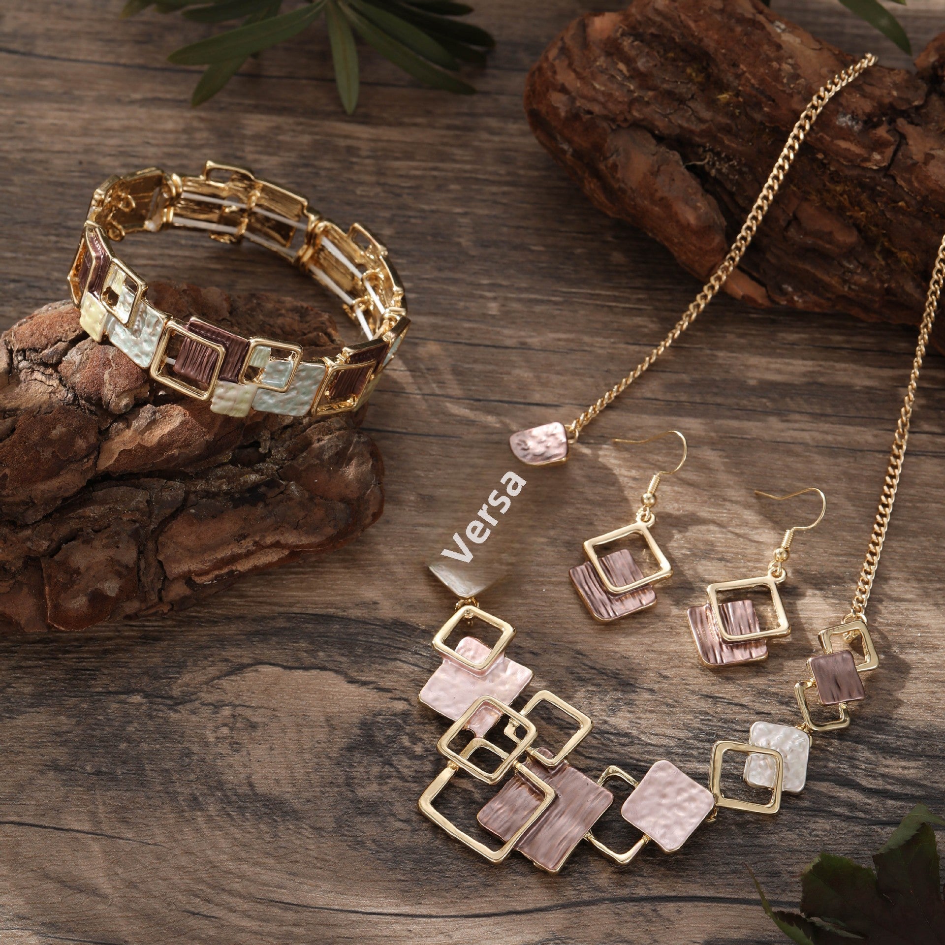 Wholesale  Colorful Oil Painting Geometric Square Earrings Bracelet Necklace Suit