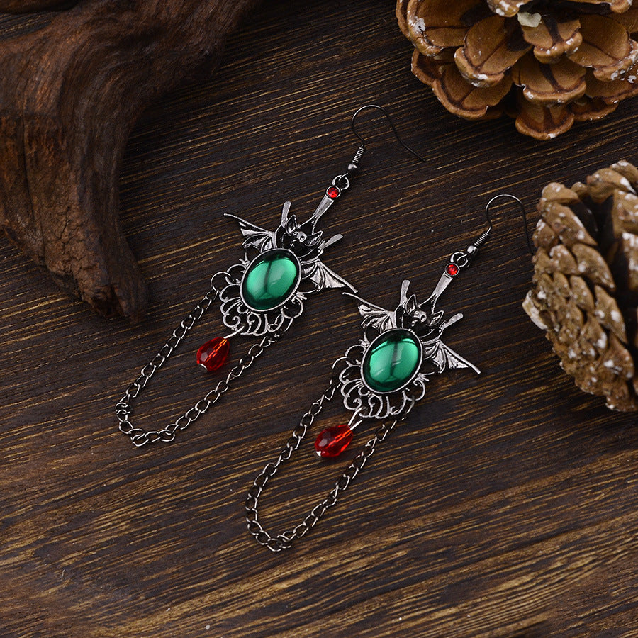 Wholesale Gothic Bat Tassel Rhinestone Earrings Gun Black Zinc Alloy Hollow Out Party Jewelry For Women Boutique Resale Gift