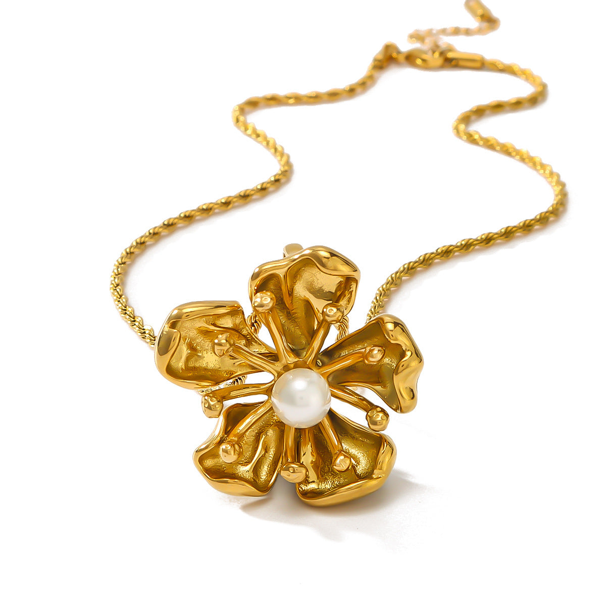Wholesale  Stainless Steel Plated 18K Gold Cast Double Layer Flower Pendant Necklace