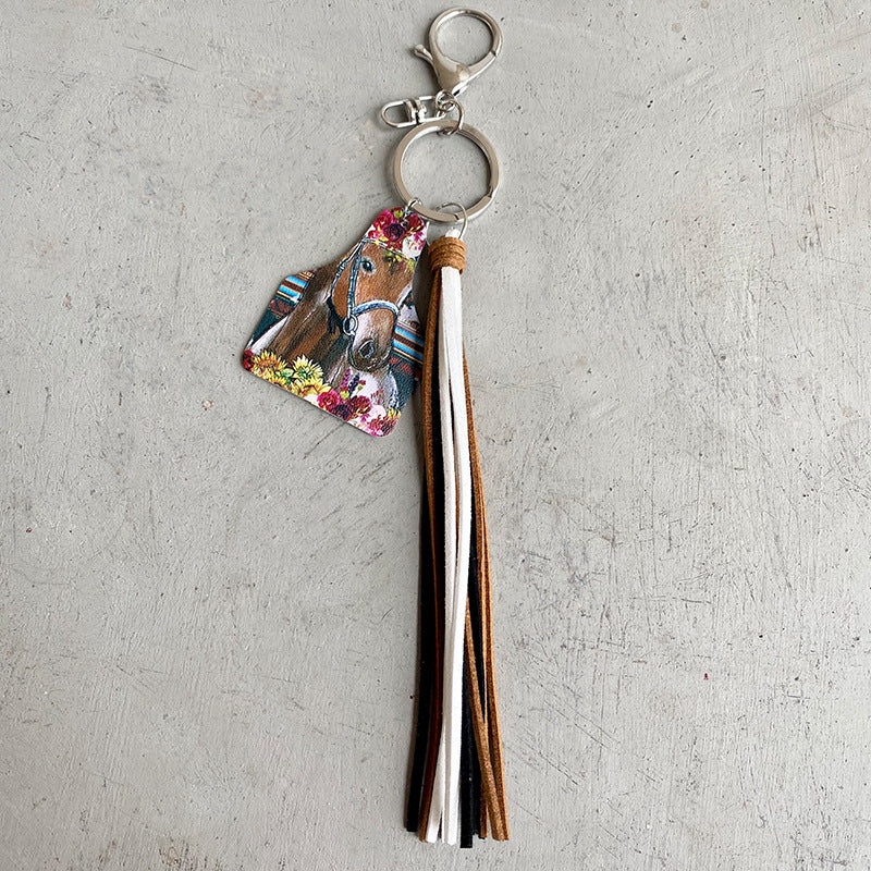 Wholesale of 2pcs/pack Western Wind Farm Cow Leather Keychain ACC-KC-HY018