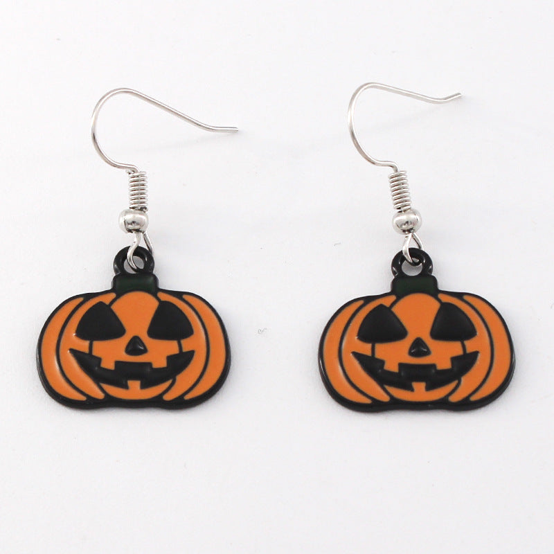 Wholesale 2 Pairs/Pack  Halloween Alternative Pumpkin Head Alloy Oil Drop Earrings ACC-ES-Liyao001