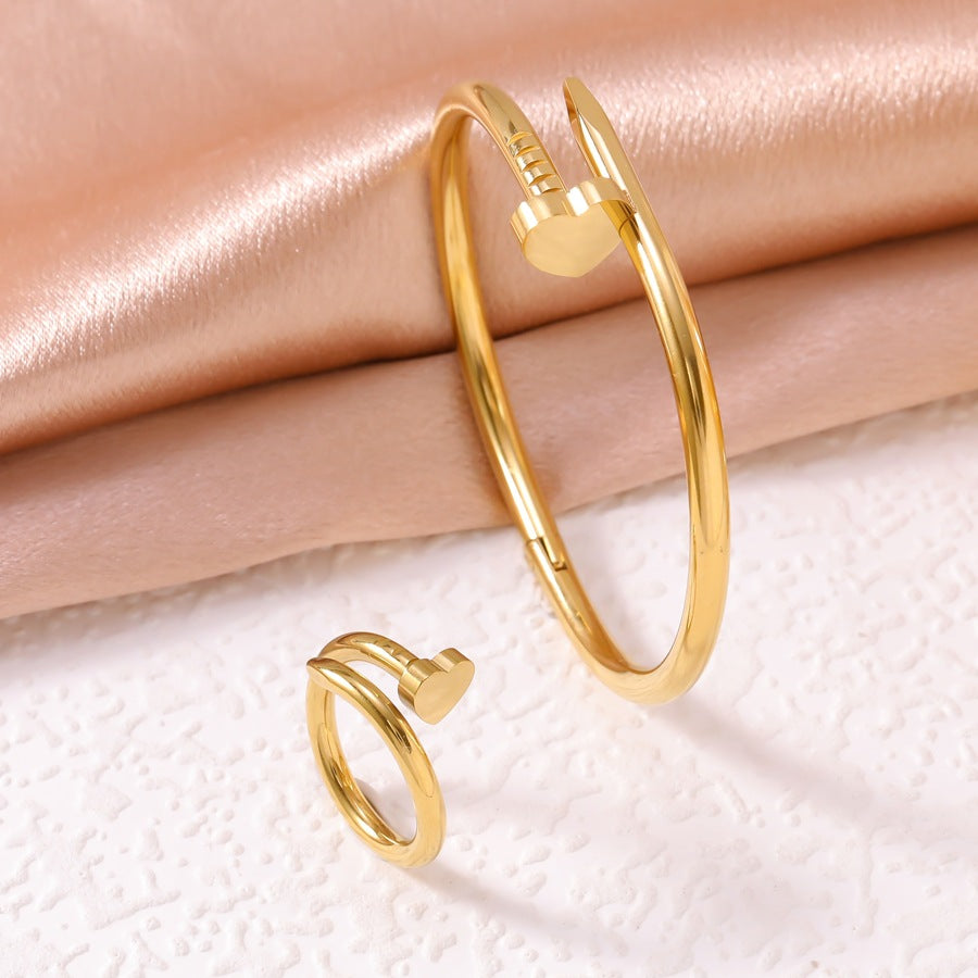 Wholesale Stainless Steel Electroplated Heart Bracelet And Ring Set For Couples Chic Jewelry Gift For Everyday Wear