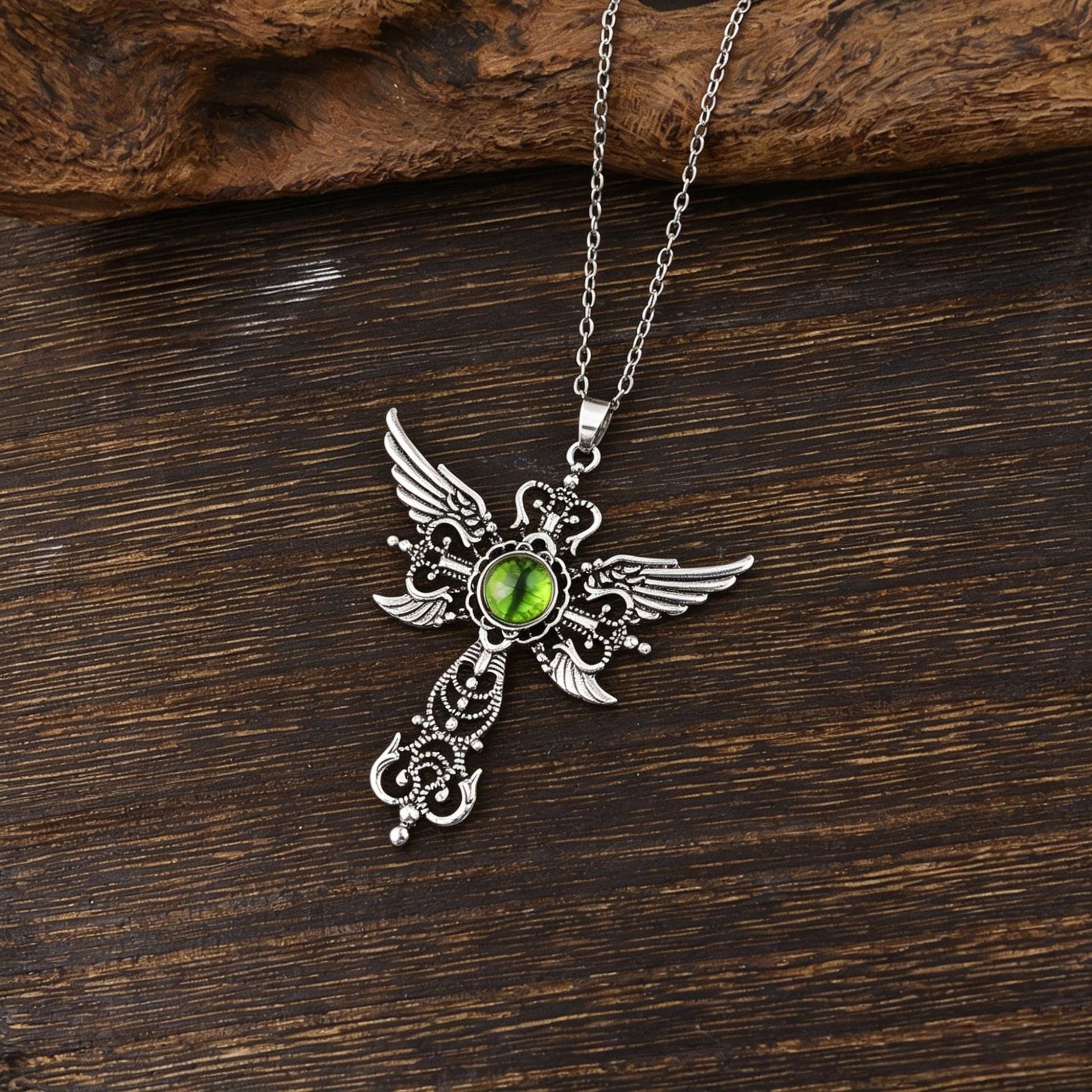 Wholesale Red Angel Wings Cross Pendant Necklace,  Vintage Evil Eye Design Boutique Jewelry Gift