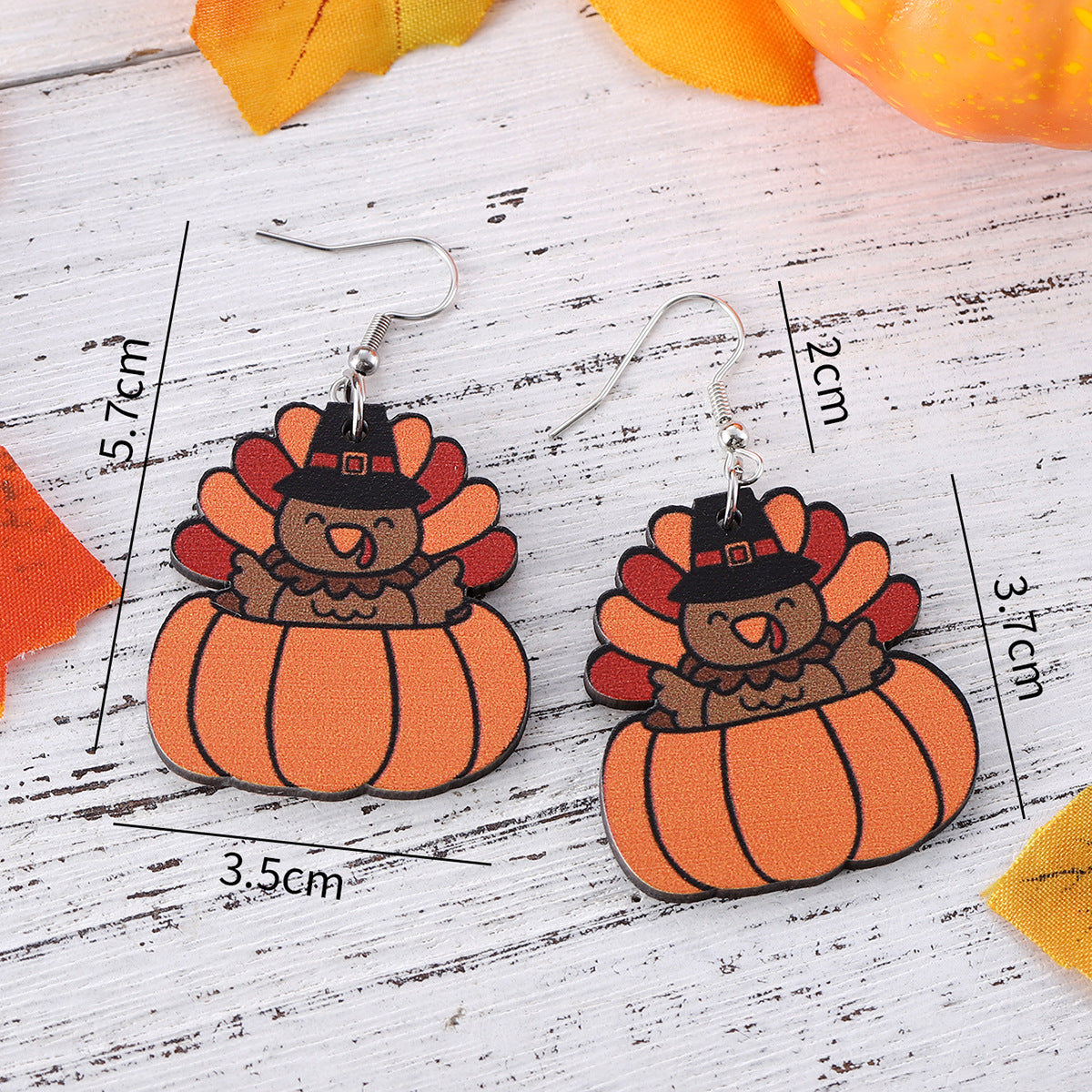 Wholesale Autumn Harvest Thanksgiving Turkey Pumpkin Funny Pendant Wood Earrings
