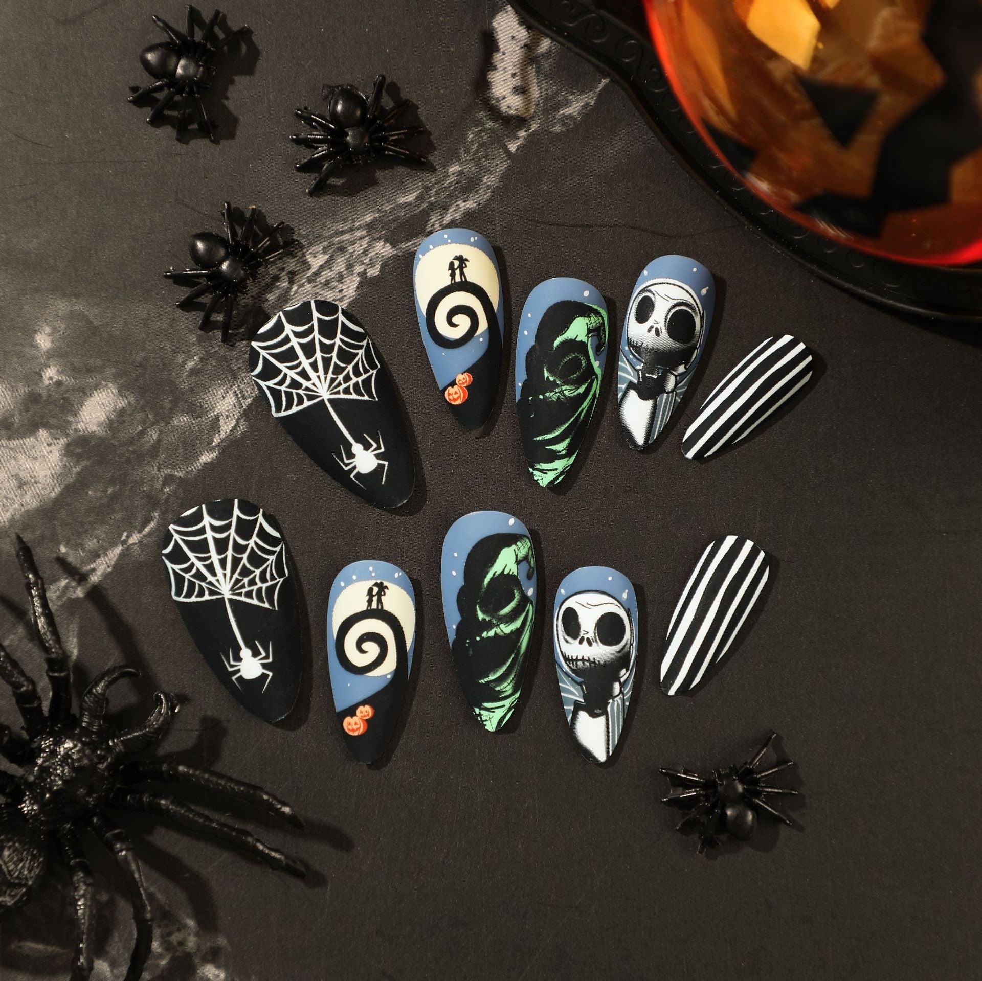 Wholesale 24 Pieces/box Halloween Pumpkin Spider Press-on Nails Kits Nail Stickers ACC-NS-LeFan063