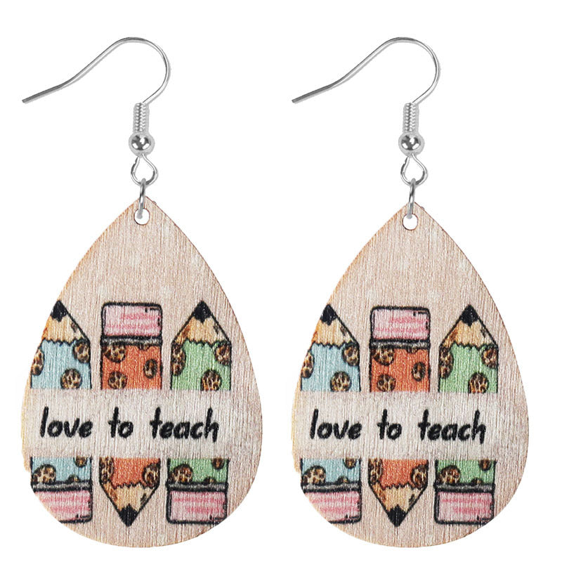 Wholesale School season teacher student drop-shaped wooden earrings