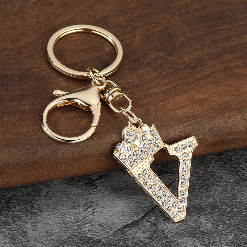 Wholesale Zinc alloy flash drill letter keychain