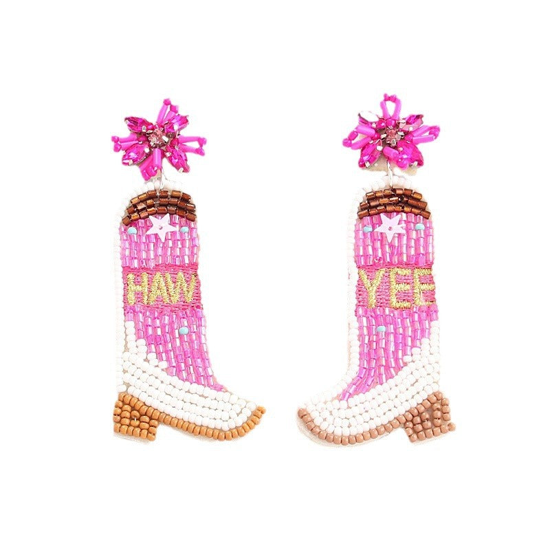 Wholesale Western Style Cowboy Boots Rice Bead Earrings ACC-ES-ManT024