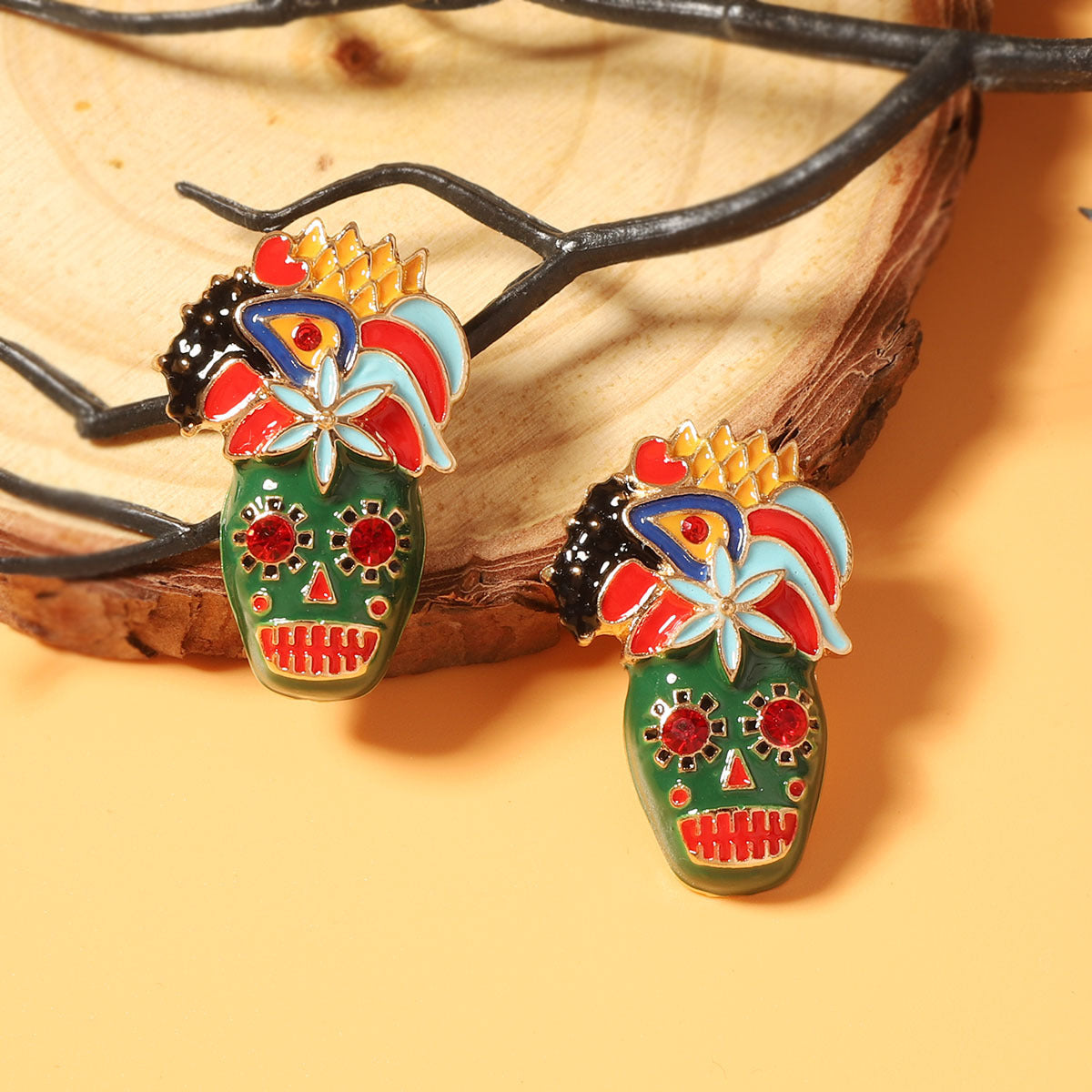 Wholesale Oil-drop  Skull Earrings
