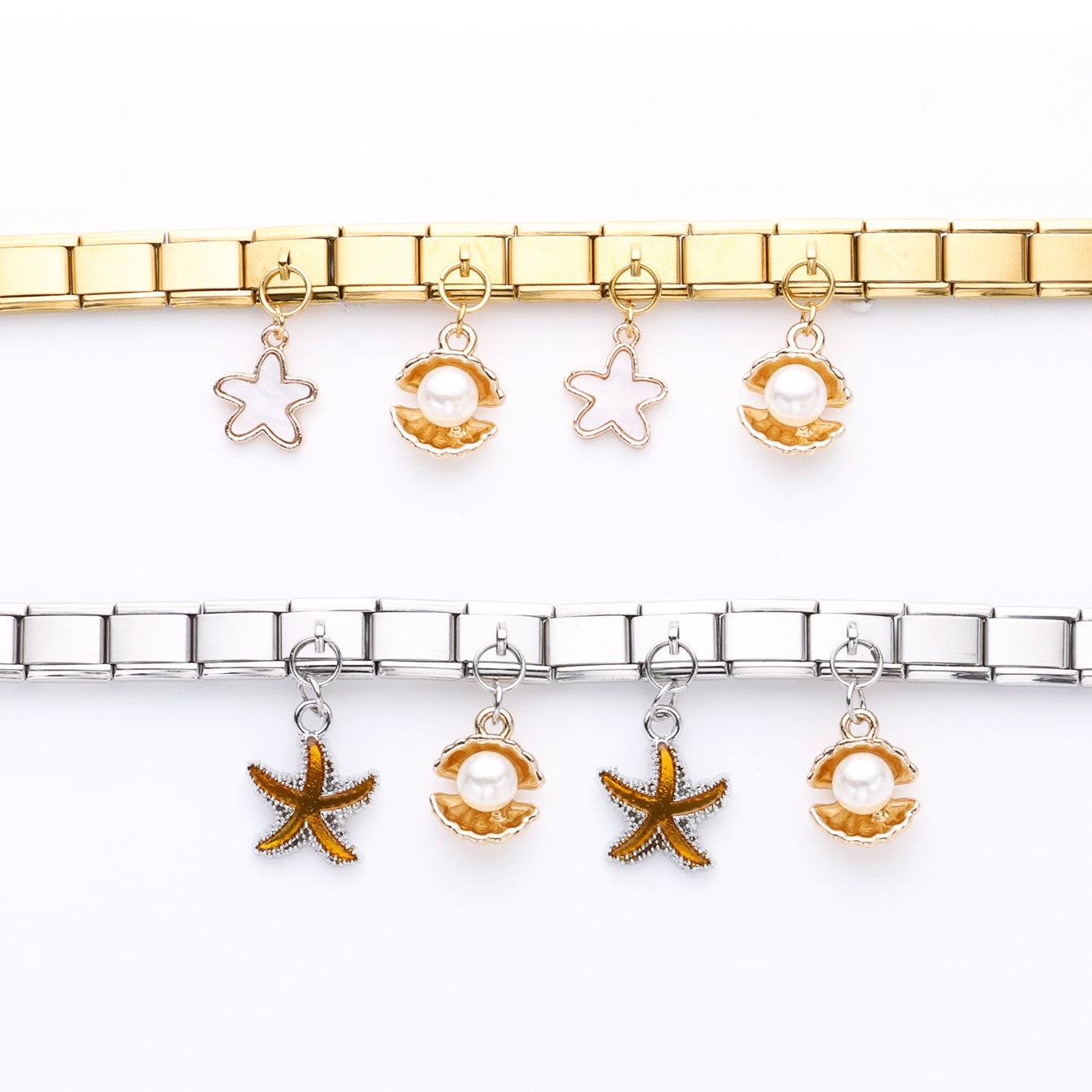 Wholesale  Starfish Shell Pendant Series Italian Module Bracelet Stainless Steel Jewelry Bracelet