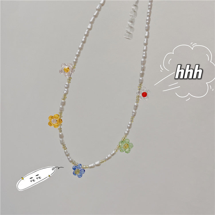 Wholesale  Retro Color Beaded Flower Necklace