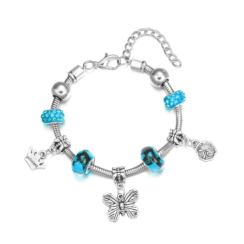 Wholesale Adjustable Beaded Bracelet Glass Crown Butterfly Flower Diamond Lobster Clasp Bracelet ACC-BT-Gangm012