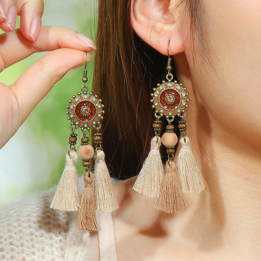 Wholesale Bohemian Style Handmade Tassel Earrings Zinc Alloy Jewelry Accessory
