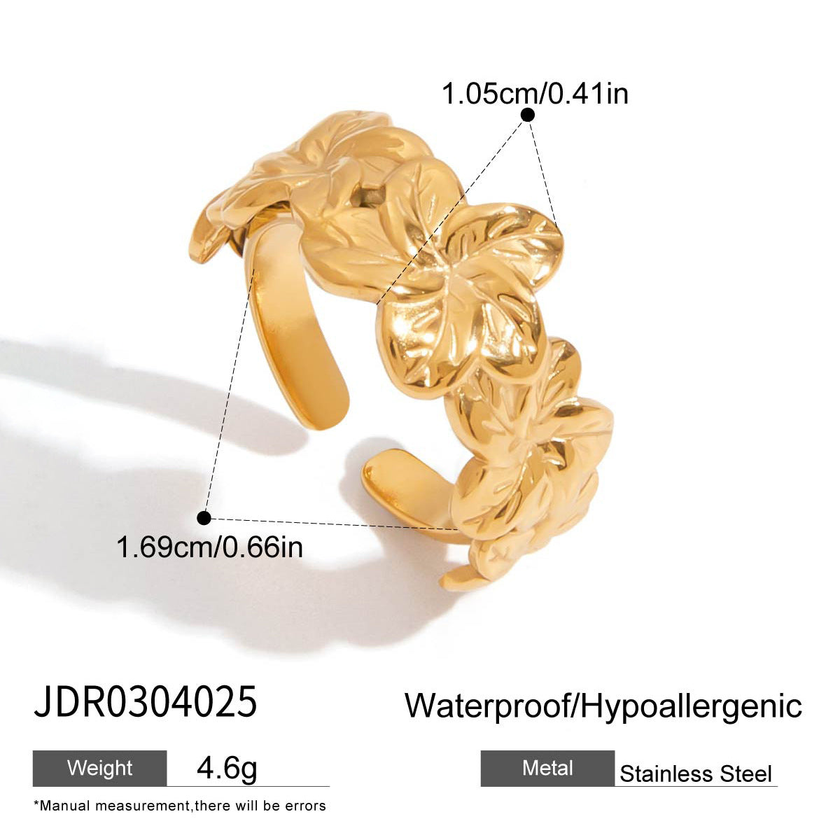 Wholesale  18K Gold Stainless Steel Flower Open Versatile  Ring
