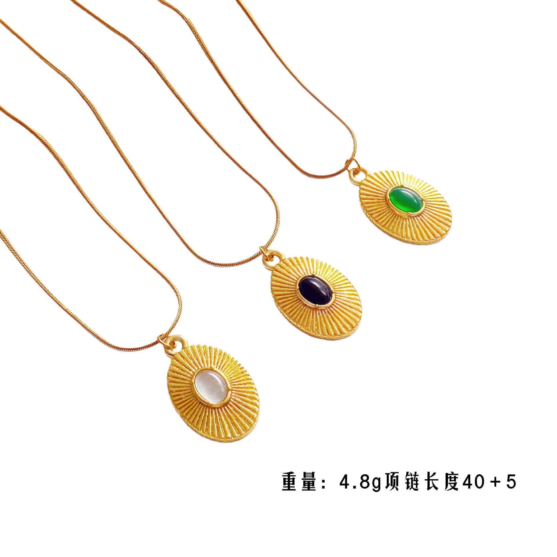 Wholesale Light Luxury Geometric Cat' s Eye Stone Necklace Stainless Steel Gold Plated Jewelry Accessory