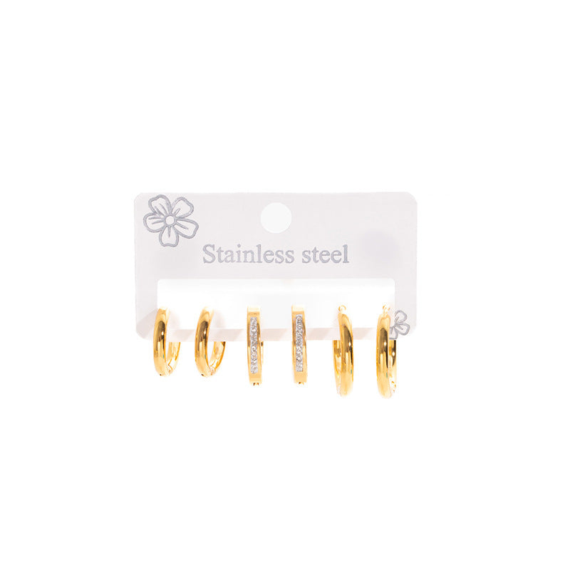 Wholesale Geometric Cross Mirror Titanium Steel Electroplated Earring Set Fashion Accessory