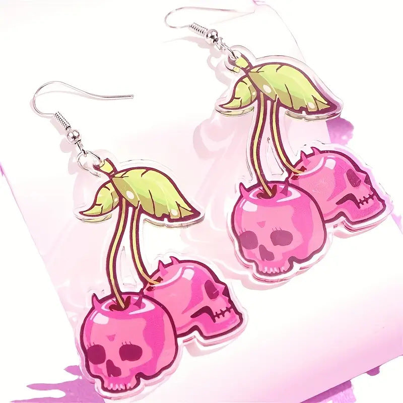 Wholesale Cherry skull earrings flat acrylic earrings