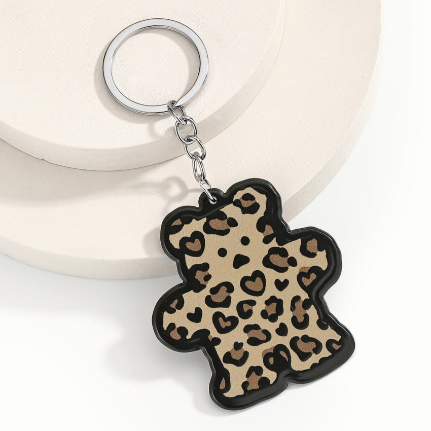 Wholesale Acrylic leopard print bear ice cream keychain